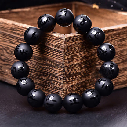Bracelet de protection sculpté en onyx noir naturel avec pierres de Bouddha Om Mani Padme Hum