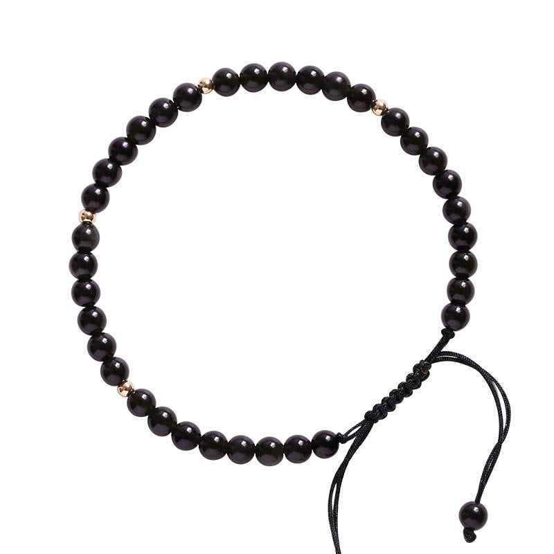 Bracelet en corde d'accomplissement avec petites perles d'obsidienne noire et pierres de Bouddha