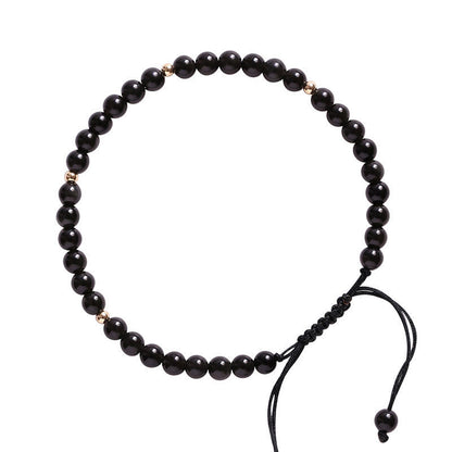 Bracelet en corde d'accomplissement avec petites perles d'obsidienne noire et pierres de Bouddha