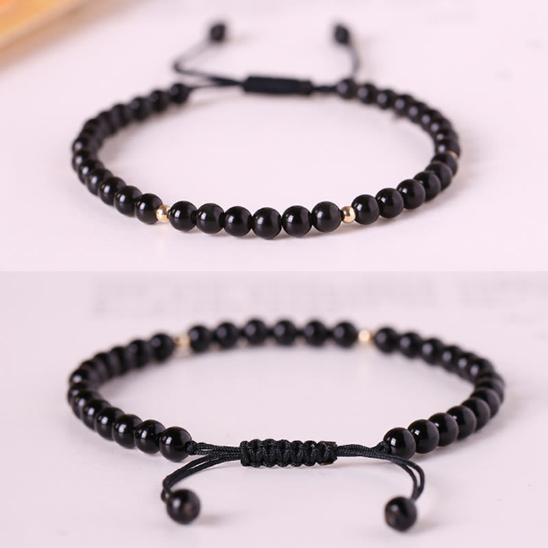 Bracelet en corde d'accomplissement avec petites perles d'obsidienne noire et pierres de Bouddha