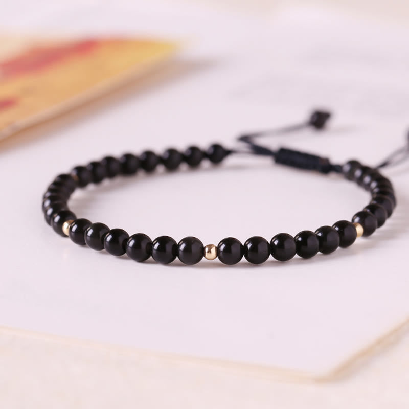 Buddha Stones Small Black Obsidian Beads Fulfillment Rope Bracelet