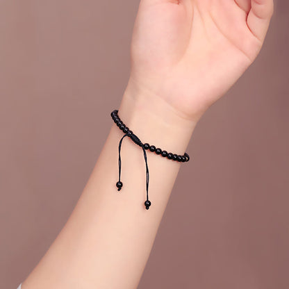 Bracelet en corde d'accomplissement avec petites perles d'obsidienne noire et pierres de Bouddha