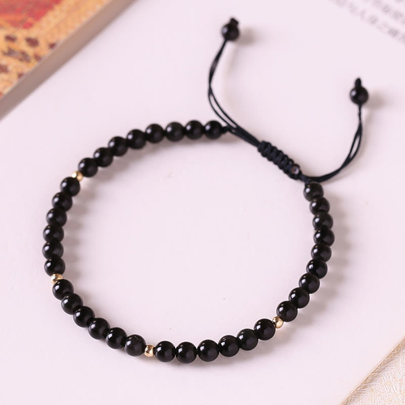 Buddha Stones Small Black Obsidian Beads Fulfillment Rope Bracelet