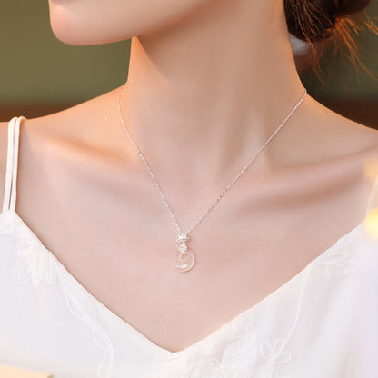 Collier avec pendentif en argent sterling 925 et pierre de Bouddha, calcédoine, fleur de lotus, caractère Fu, boucle de paix, positif