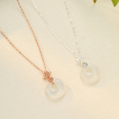Collier avec pendentif en argent sterling 925 et pierre de Bouddha, calcédoine, fleur de lotus, caractère Fu, boucle de paix, positif