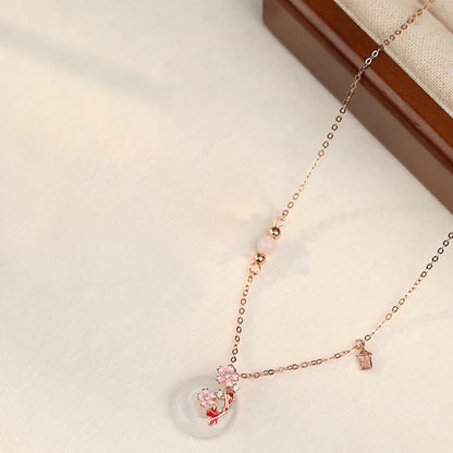 Collier avec pendentif en argent sterling 925, pierre de Bouddha, calcédoine, cristal rose, fleurs, poisson koï, boucle de paix, positif