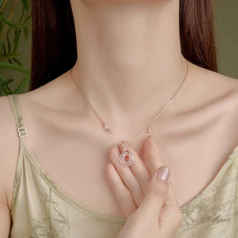 Collier avec pendentif en argent sterling 925, pierre de Bouddha, calcédoine, cristal rose, fleurs, poisson koï, boucle de paix, positif