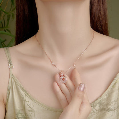 Collier avec pendentif en argent sterling 925, pierre de Bouddha, calcédoine, cristal rose, fleurs, poisson koï, boucle de paix, positif