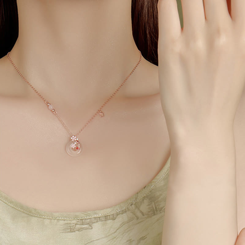 Collier avec pendentif en argent sterling 925, pierre de Bouddha, calcédoine, cristal rose, fleurs, poisson koï, boucle de paix, positif