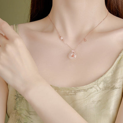 Collier avec pendentif en argent sterling 925, pierre de Bouddha, calcédoine, cristal rose, fleurs, poisson koï, boucle de paix, positif