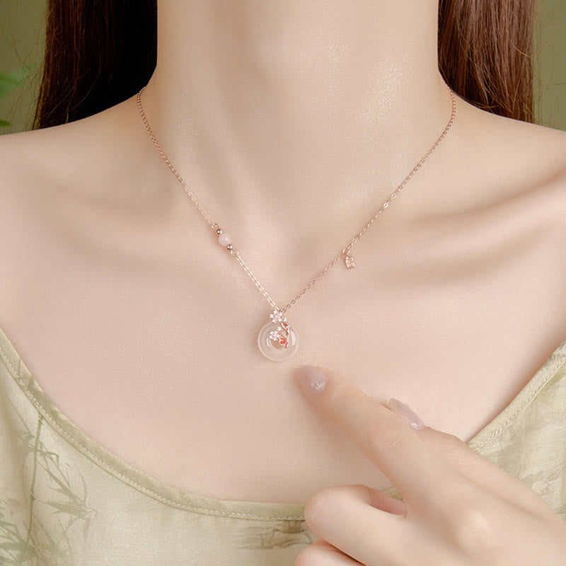 Collier avec pendentif en argent sterling 925, pierre de Bouddha, calcédoine, cristal rose, fleurs, poisson koï, boucle de paix, positif