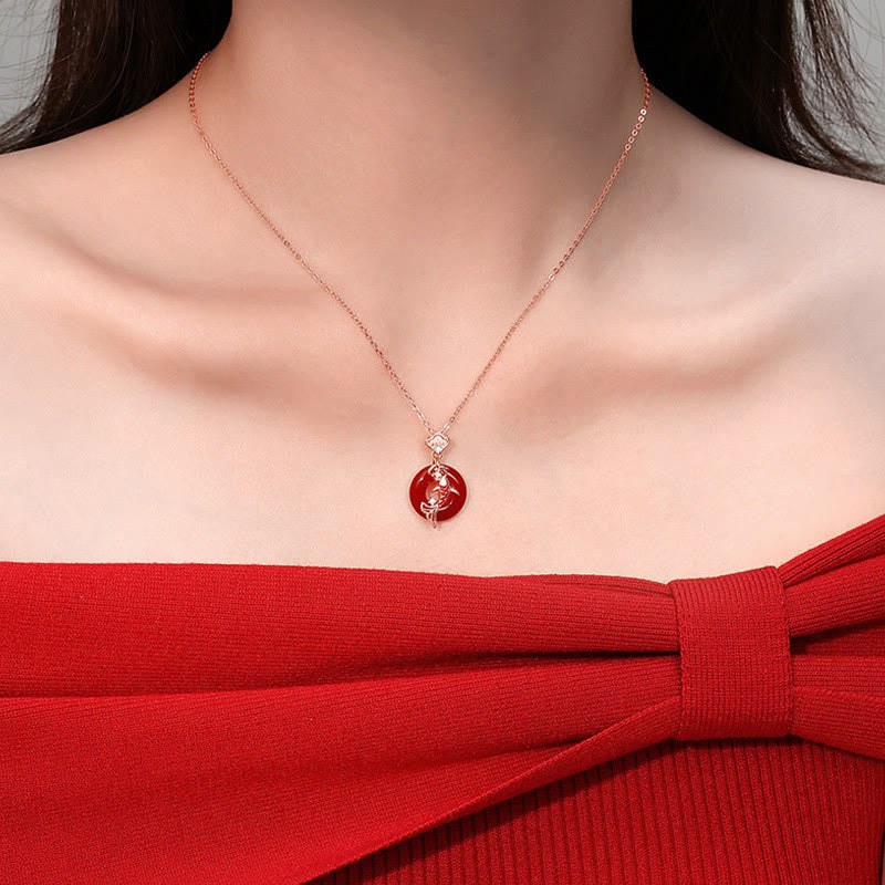 Collier pendentif en argent sterling 925 avec pierre de Bouddha, agate rouge, cadenas Ruyi, poisson koï, boucle de paix, calme