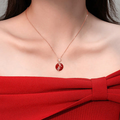 Collier pendentif en argent sterling 925 avec pierre de Bouddha, agate rouge, cadenas Ruyi, poisson koï, boucle de paix, calme