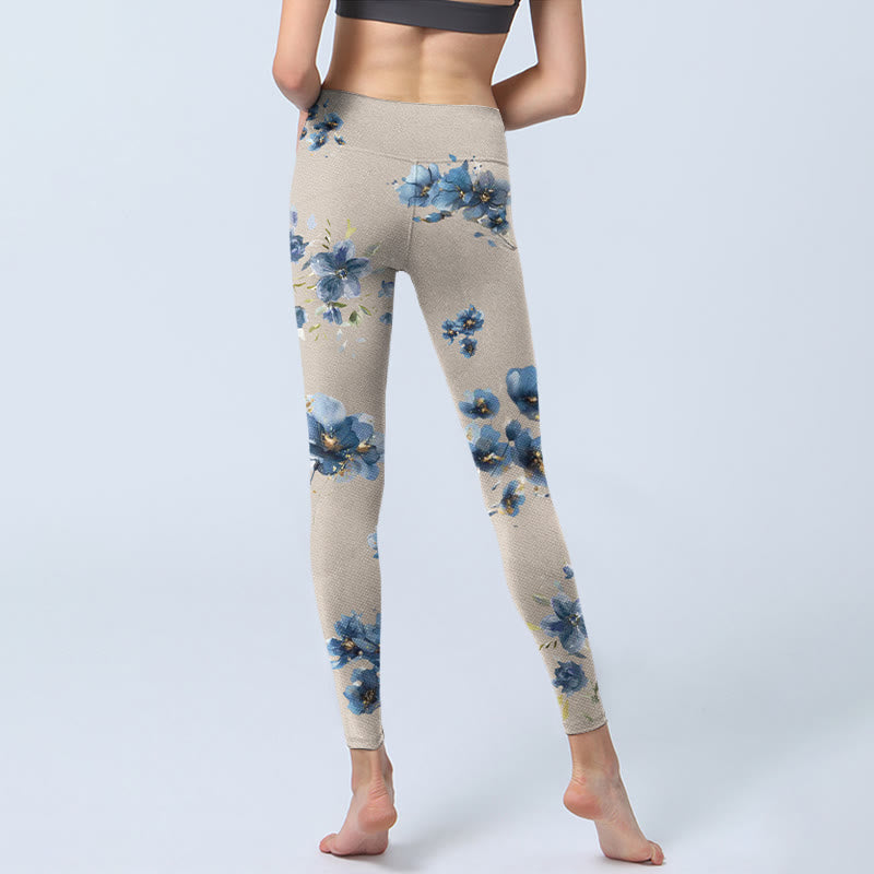 Buddha Stones Dark Blue Flower Gym Leggings Women's Yoga Pants