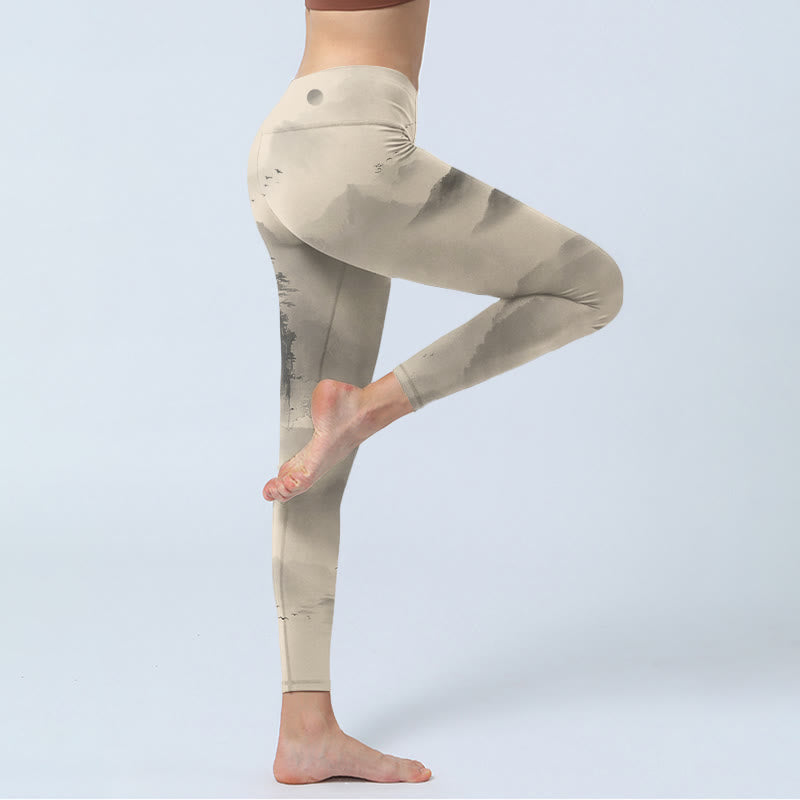 Buddha Stones Mountains Shrouded In Mist Wild Goose Gym Leggings Women's Yoga Pants