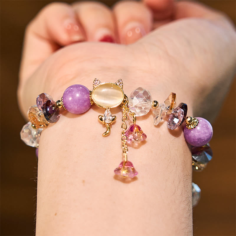 Healing Communication Amethyst Green Crystal Red Crystal Cat Bracelet