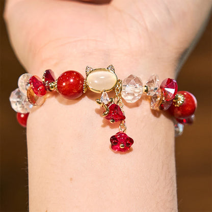 Bracelet de communication de guérison en cristal vert améthyste et cristal rouge pour chat 