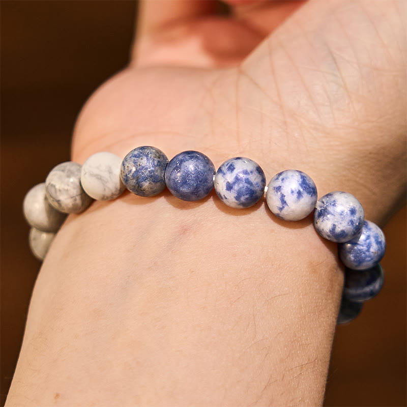 Bracelet Intuition en Pierres de Bouddha Sodalite, Jaspe Picasso, Turquoise Blanche 