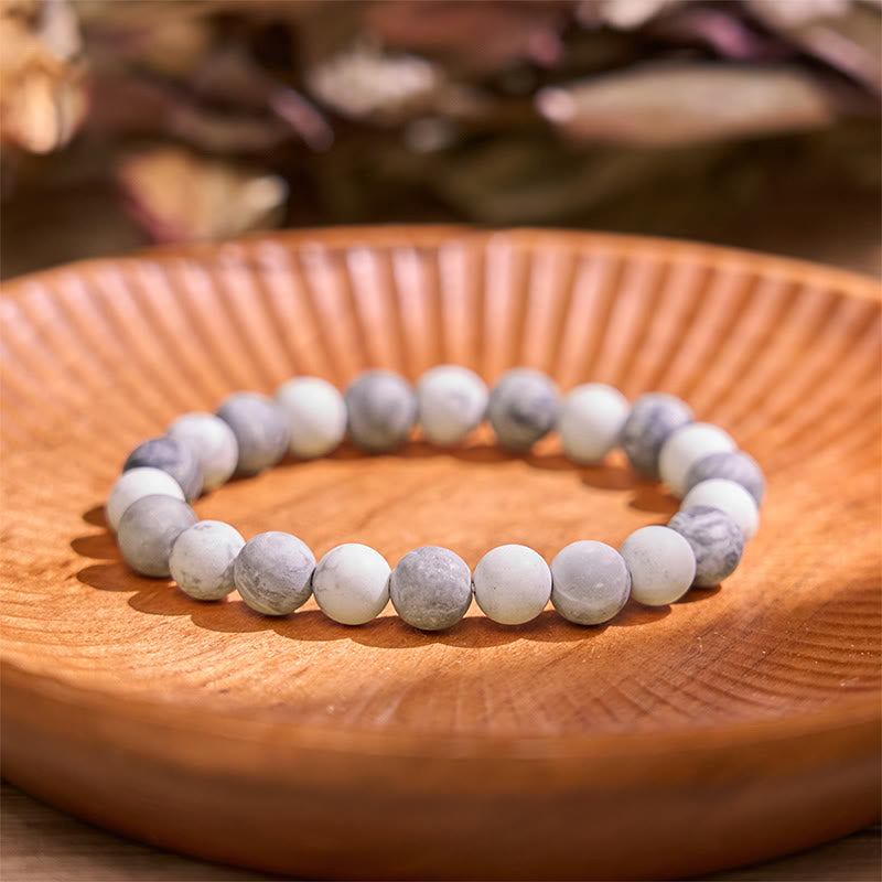 Bracelet Courage en Jaspe Picasso Blanc Turquoise Buddha Stones 