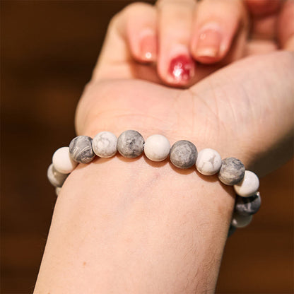 Bracelet Courage en Jaspe Picasso Blanc Turquoise Buddha Stones 