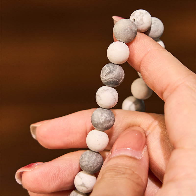 Bracelet Courage en Jaspe Picasso Blanc Turquoise Buddha Stones 