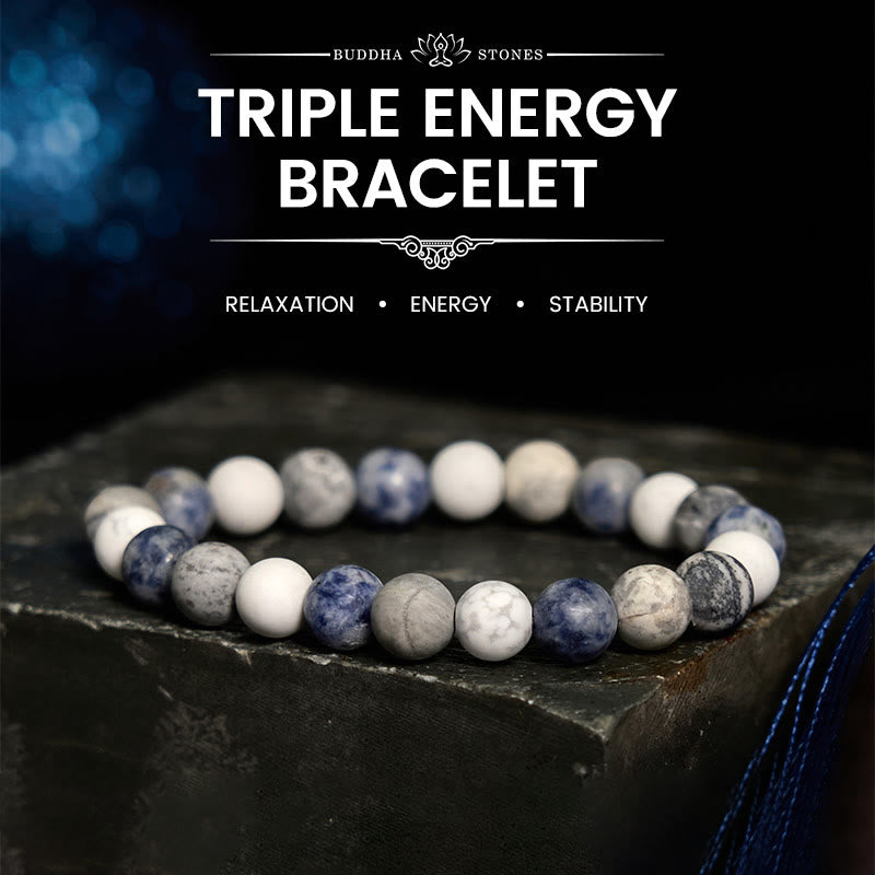 Bracelet de relaxation Buddha Stones, turquoise blanche, jaspe Picasso, jaspe tacheté bleu 