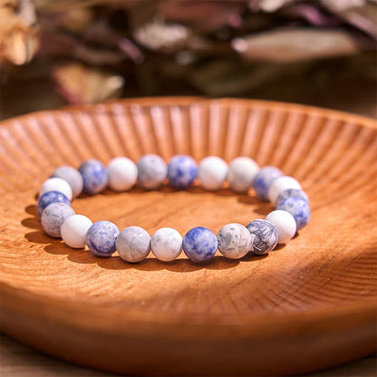 Bracelet de relaxation Buddha Stones, turquoise blanche, jaspe Picasso, jaspe tacheté bleu 