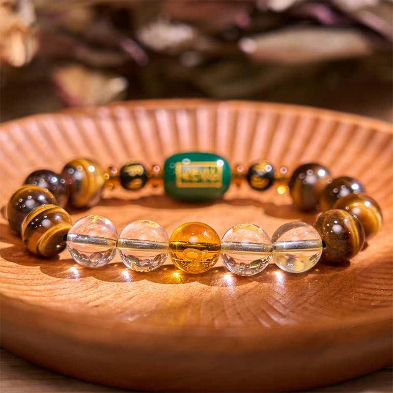 Bracelet courage en cristal blanc œil de tigre avec pierres de Bouddha et zodiaque chinois 
