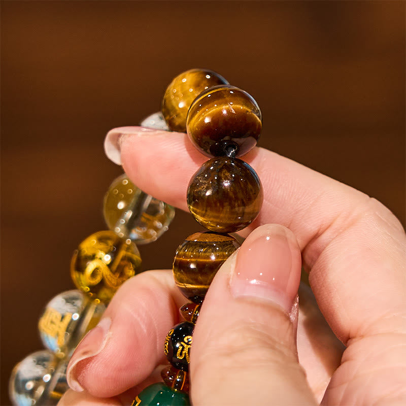 Bracelet courage en cristal blanc œil de tigre avec pierres de Bouddha et zodiaque chinois 