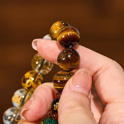 Bracelet courage en cristal blanc œil de tigre avec pierres de Bouddha et zodiaque chinois 