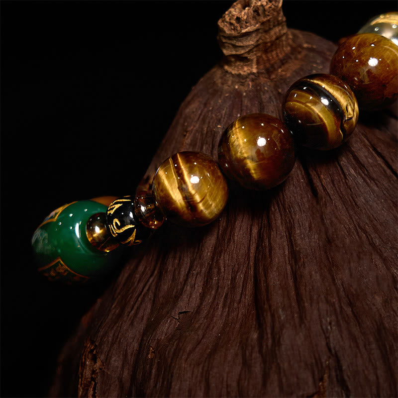 Bracelet courage en cristal blanc œil de tigre avec pierres de Bouddha et zodiaque chinois 
