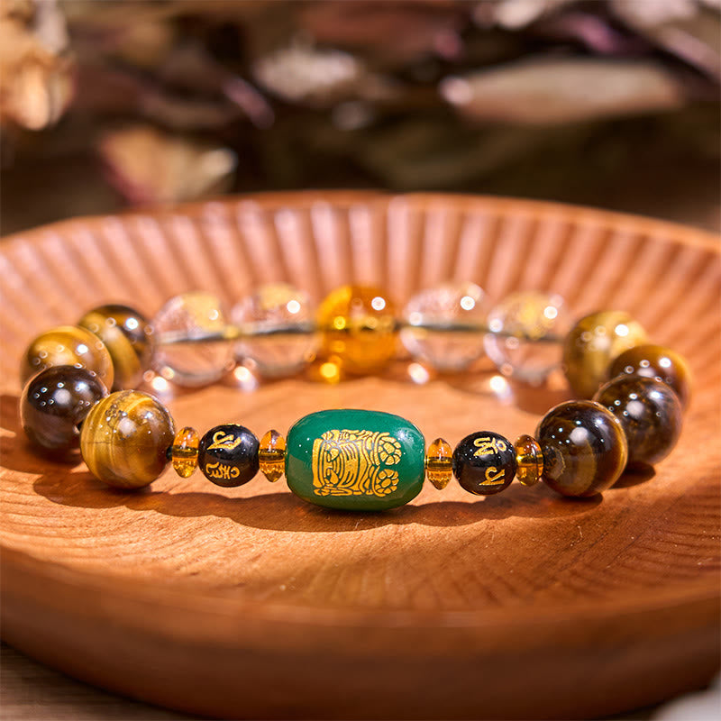 Bracelet courage en cristal blanc œil de tigre avec pierres de Bouddha et zodiaque chinois 