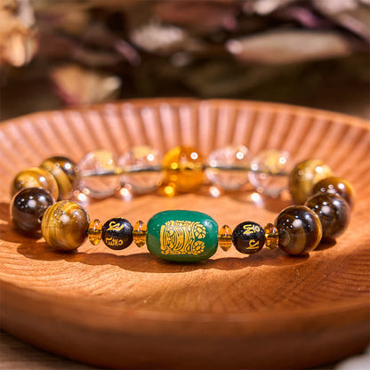 Bracelet courage en cristal blanc œil de tigre avec pierres de Bouddha et zodiaque chinois 
