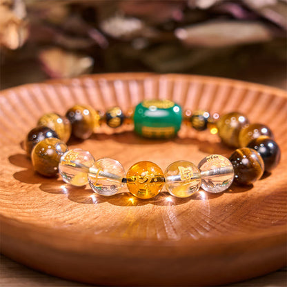 Bracelet courage en cristal blanc œil de tigre avec pierres de Bouddha et zodiaque chinois 