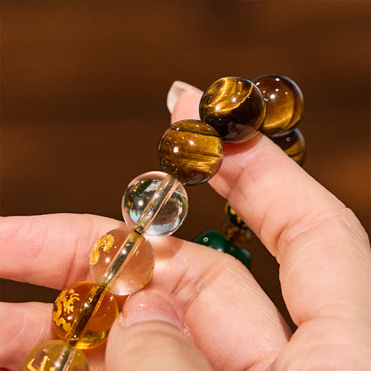 Bracelet courage en cristal blanc œil de tigre avec pierres de Bouddha et zodiaque chinois 