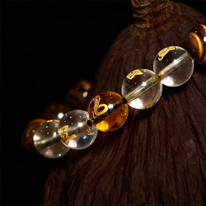 Bracelet courage en cristal blanc œil de tigre avec pierres de Bouddha et zodiaque chinois 