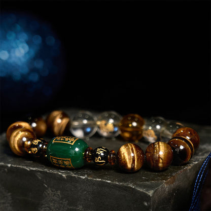 Bracelet courage en cristal blanc œil de tigre avec pierres de Bouddha et zodiaque chinois 