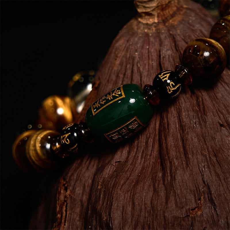 Bracelet courage en cristal blanc œil de tigre avec pierres de Bouddha et zodiaque chinois 