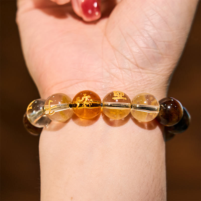 Bracelet courage en cristal blanc œil de tigre avec pierres de Bouddha et zodiaque chinois 