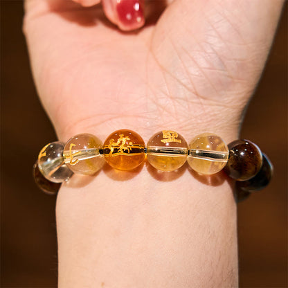 Bracelet courage en cristal blanc œil de tigre avec pierres de Bouddha et zodiaque chinois 