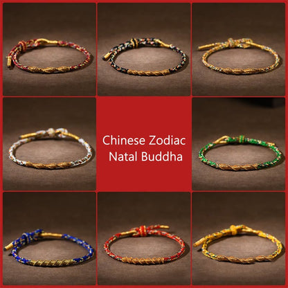 Bracelet en corde tressée fait main avec pierres de Bouddha et symbole du zodiaque chinois 