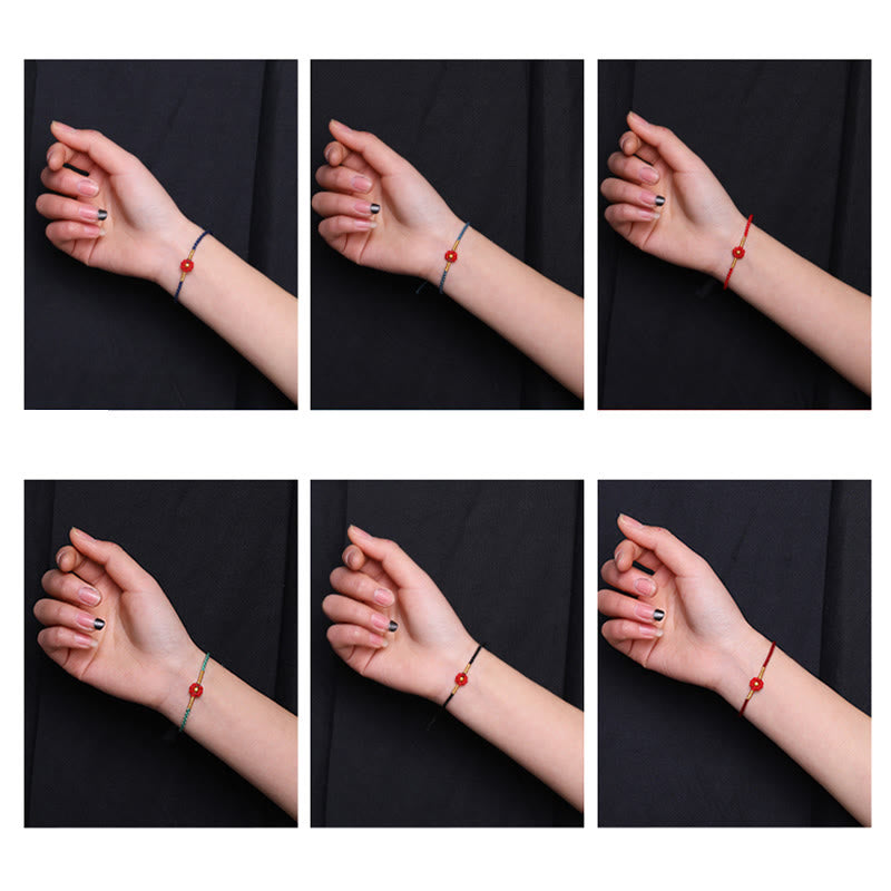 Bracelet en corde fait main avec mini perles en or 999 et motif floral, protection et chance 