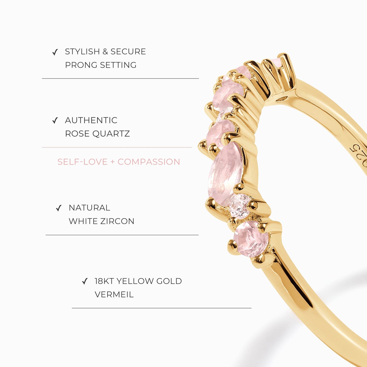 Bague en quartz rose et zircon blanc - Grace