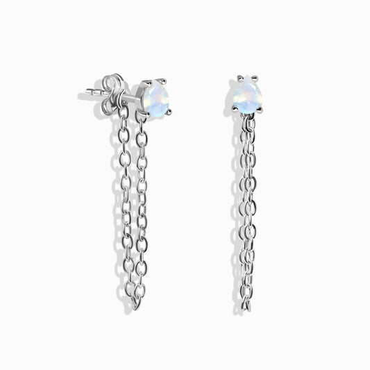 Ensemble de clous d'oreilles et de chaîne en pierre de lune en forme de petite larme