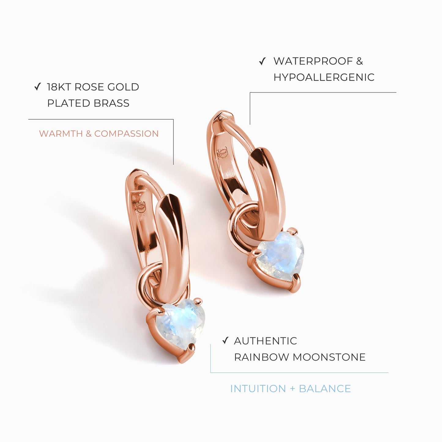 Boucles d'oreilles en pierre de lune - Love Hoops