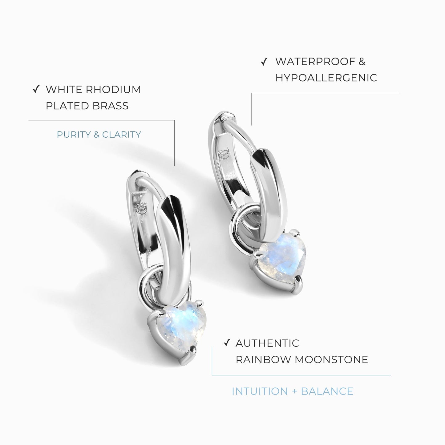 Boucles d'oreilles en pierre de lune - Love Hoops