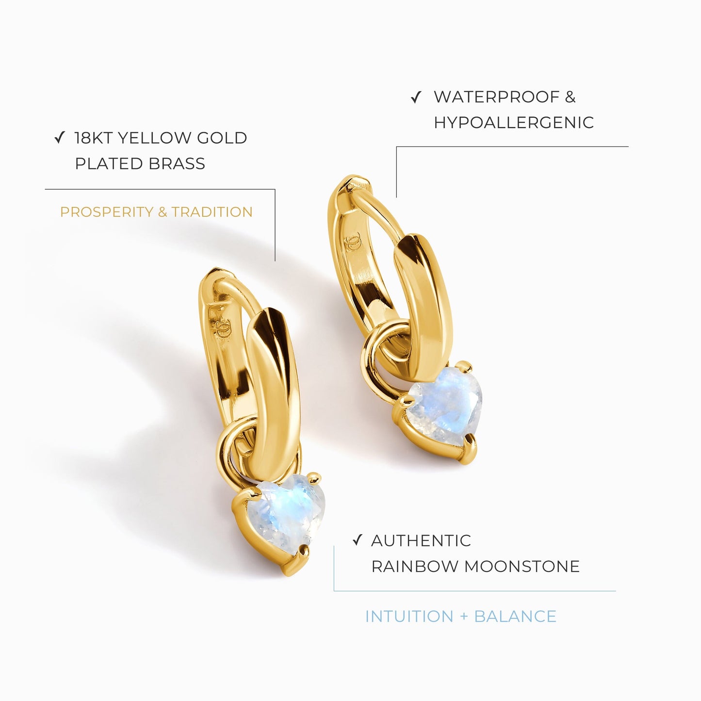 Boucles d'oreilles en pierre de lune - Love Hoops