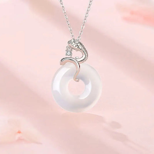 Buddha Stones 925 Sterling Silver Chalcedony Peace Buckle Year Of The Snake Harmony Necklace Pendant BS