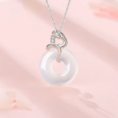 Collier pendentif en argent sterling 925 avec pierre de Bouddha et calcédoine, boucle de paix, harmonie de l'année du serpent 