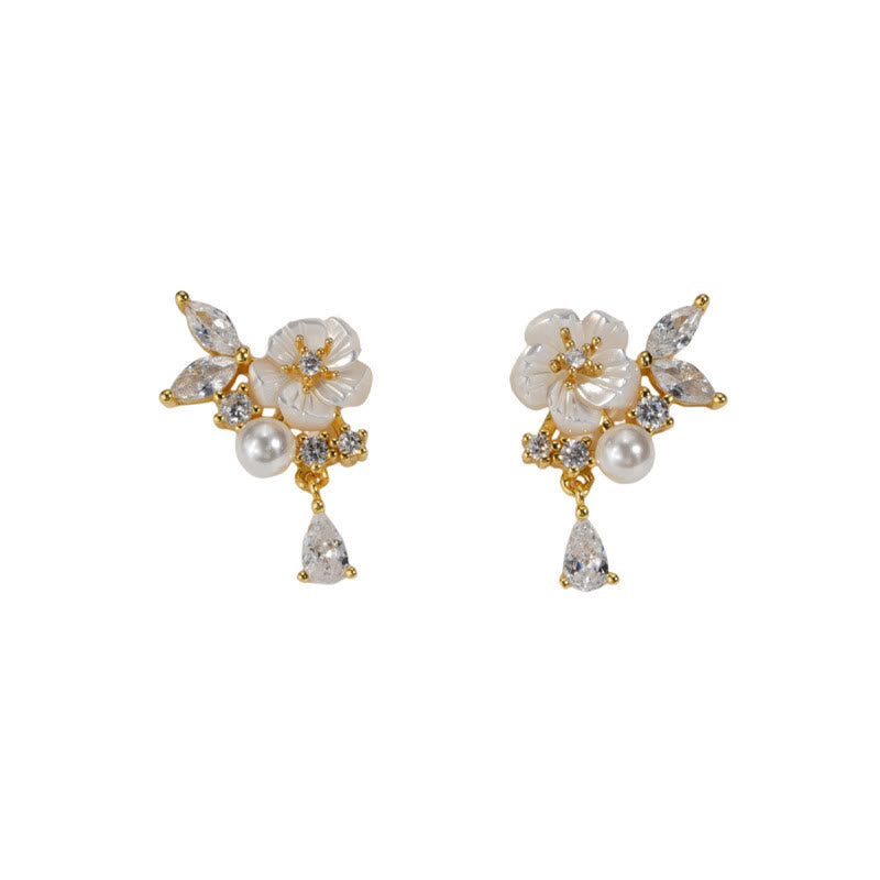 Boucles d'oreilles de guérison en argent sterling 925 plaqué or et perles camélia Buddha Stones
